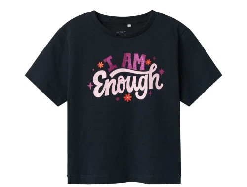 Name It t-shirt dark sapphire med print- I am enough og glimmer